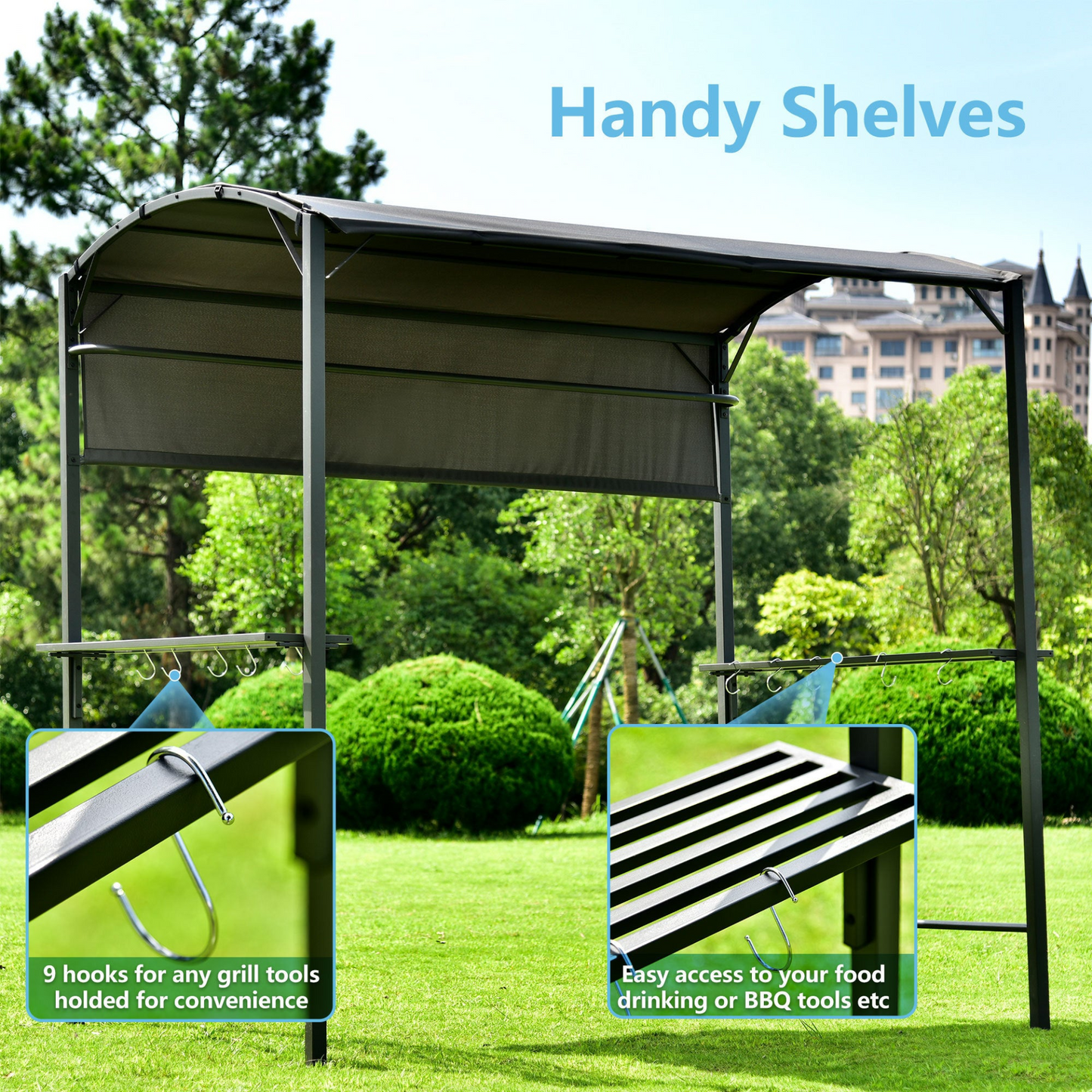 TOPMAX Iron Double Tiered BBQ Grill Gazebo (Gray)
