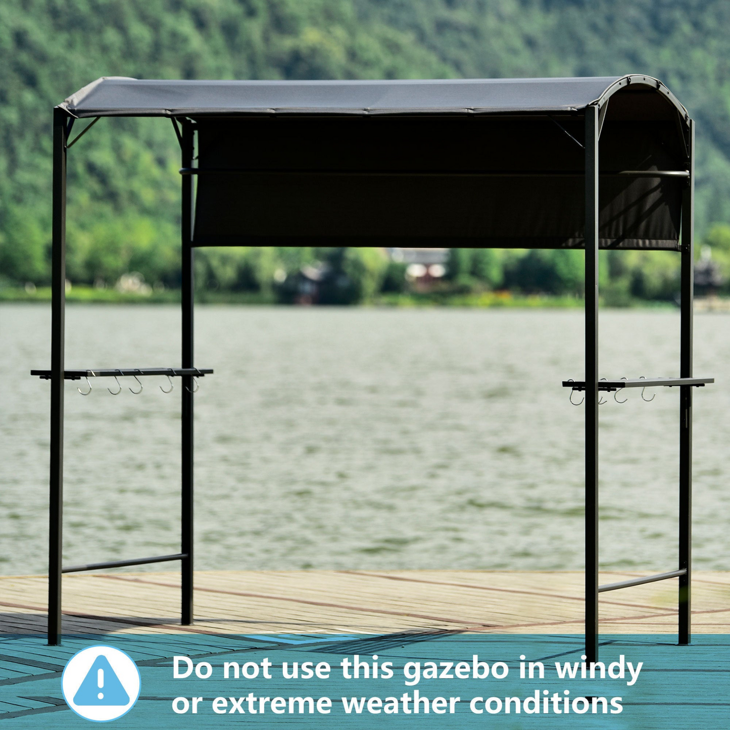 TOPMAX Iron Double Tiered BBQ Grill Gazebo (Gray)