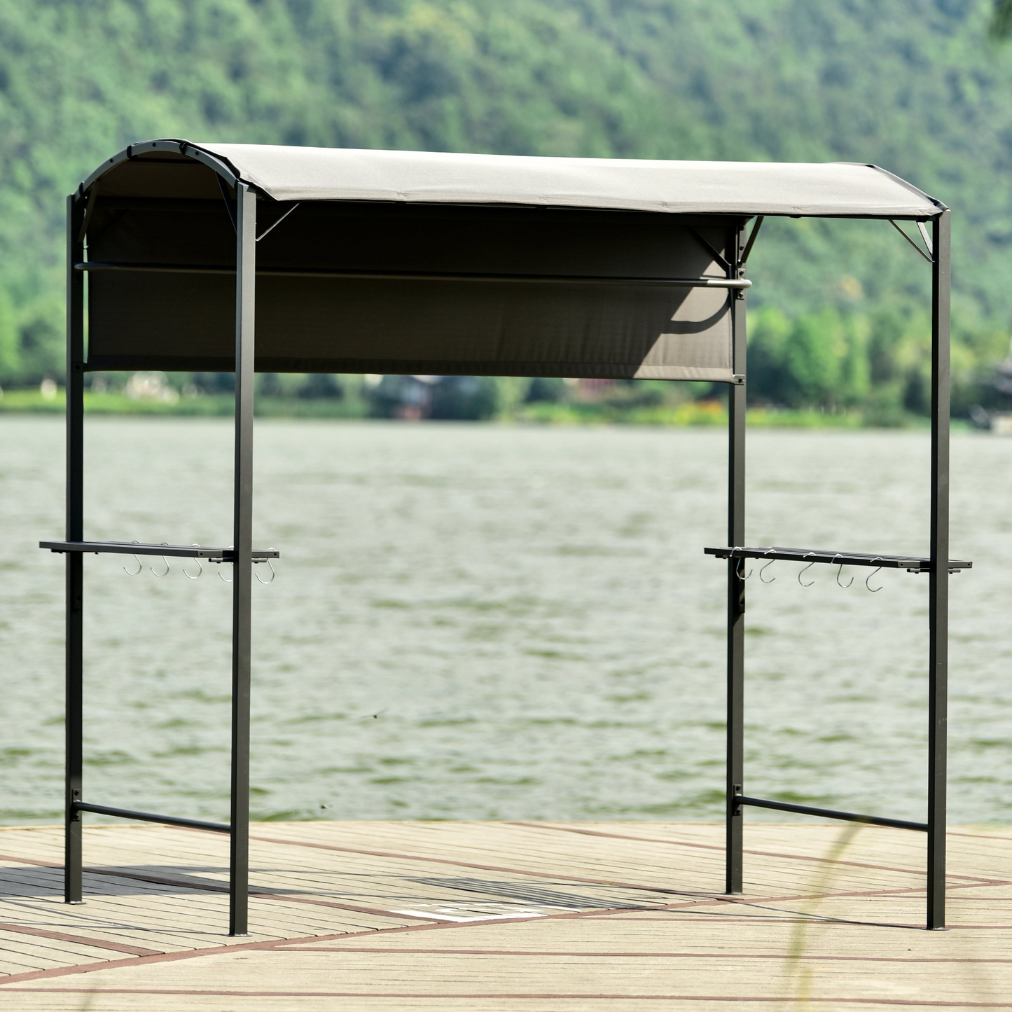 TOPMAX Iron Double Tiered BBQ Grill Gazebo (Gray)