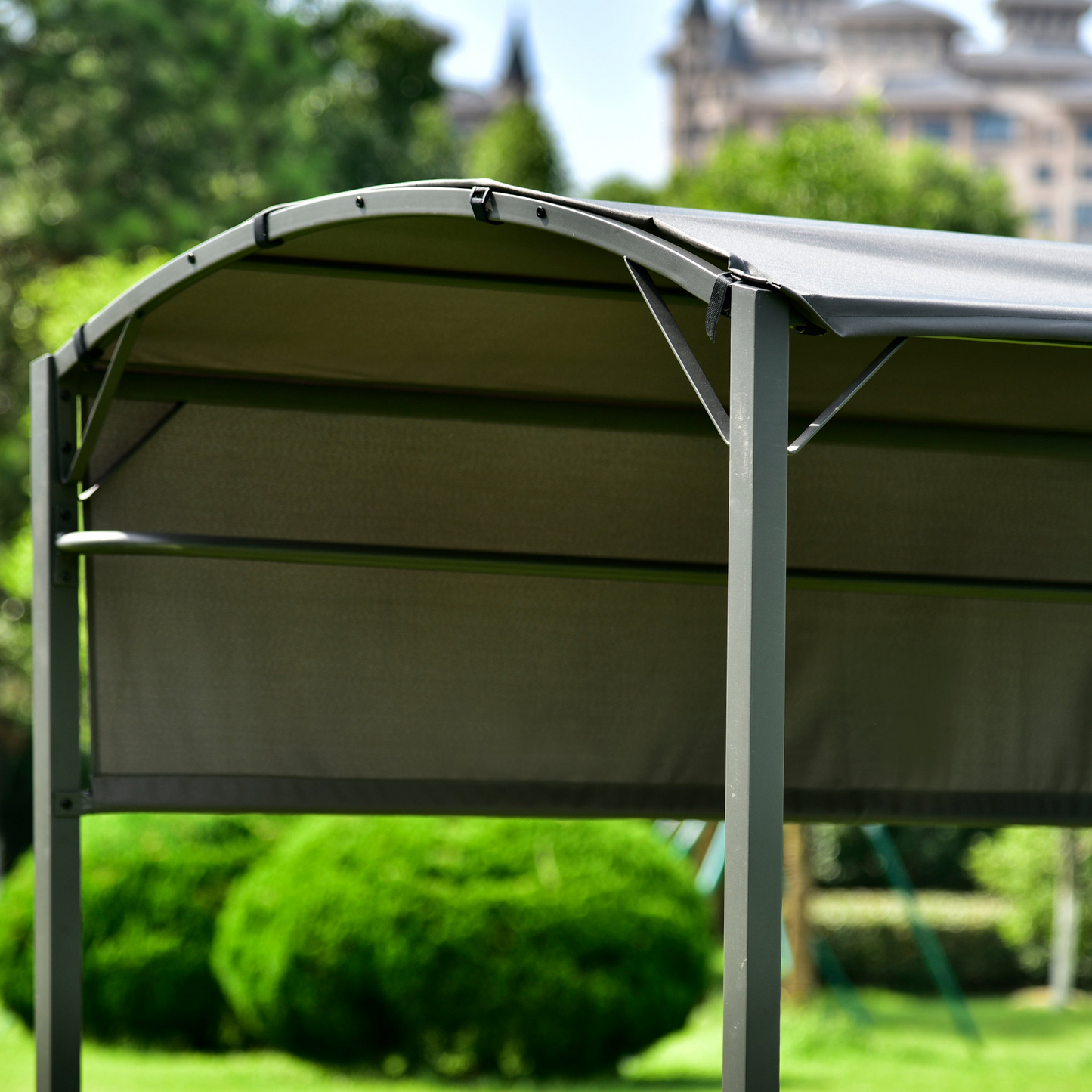 TOPMAX Iron Double Tiered BBQ Grill Gazebo (Gray)