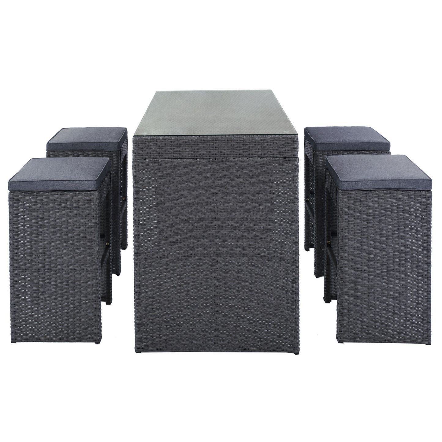 TOPMAX 5-Piece Rattan Patio Furniture Set with Bar Dining Table (Gray)