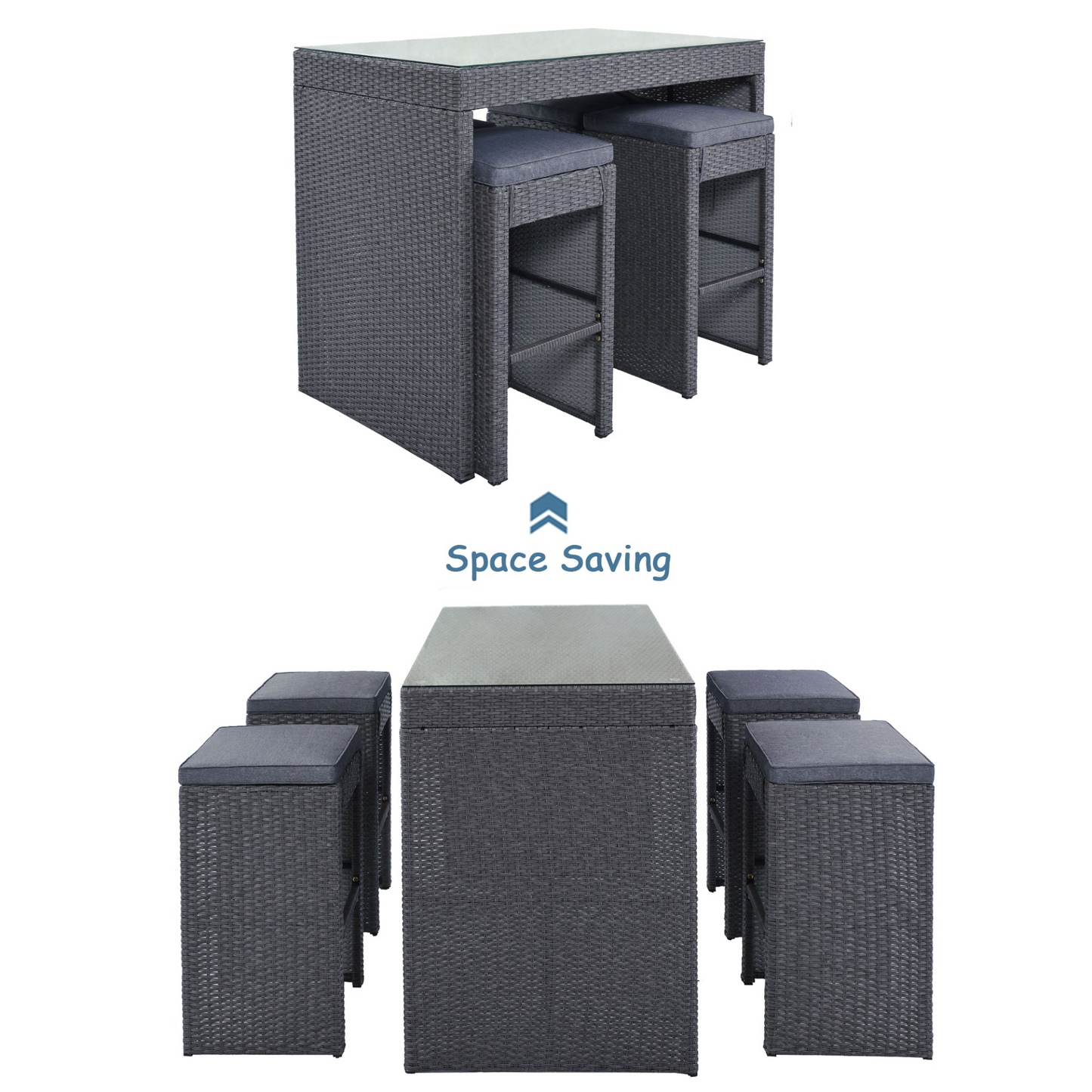 TOPMAX 5-Piece Rattan Patio Furniture Set with Bar Dining Table (Gray)