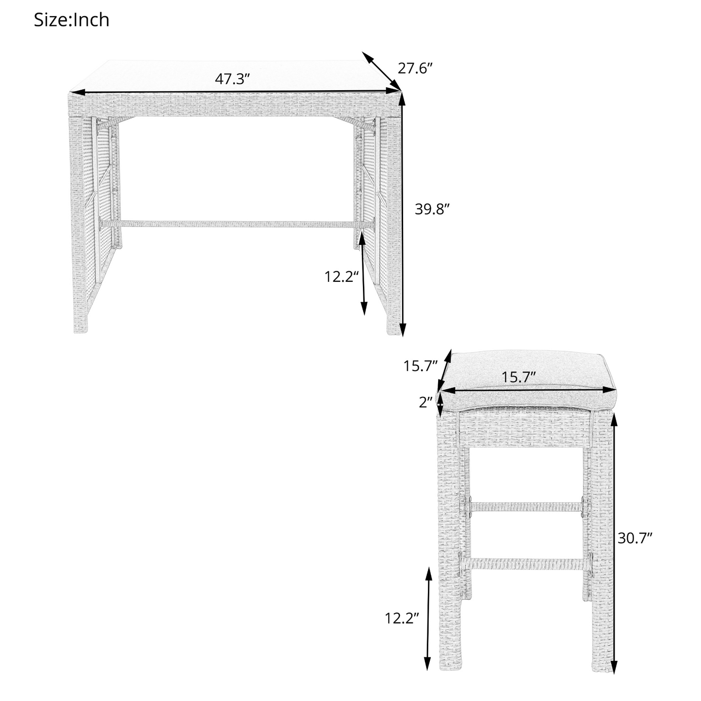 TOPMAX 5-Piece Rattan Patio Furniture Set with Bar Dining Table (Gray)