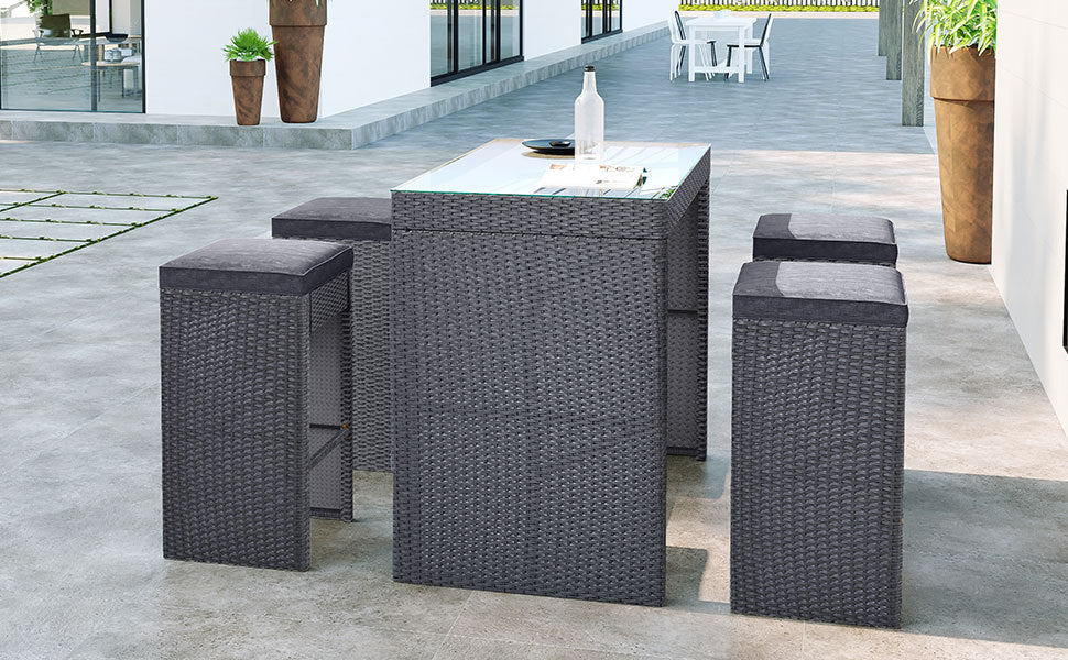 TOPMAX 5-Piece Rattan Patio Furniture Set with Bar Dining Table (Gray)