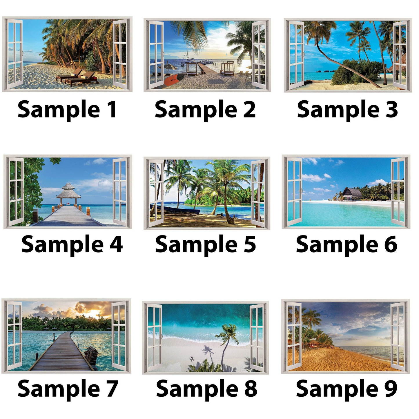 Tropical Paradise Window Sticker, Vinyl Decorative Window Cling Decal, Peel & Stick Film