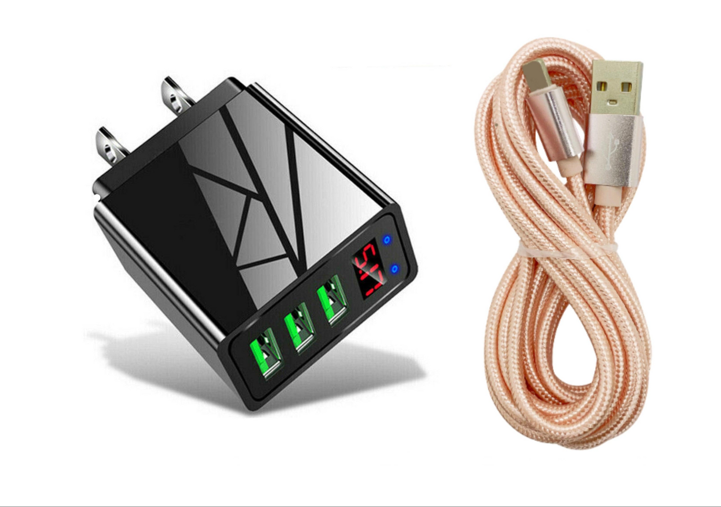 QC3.0 Multi-Port Universal Wall Charger and 10FT XL Charger Compatible for Iphone Cable Combo