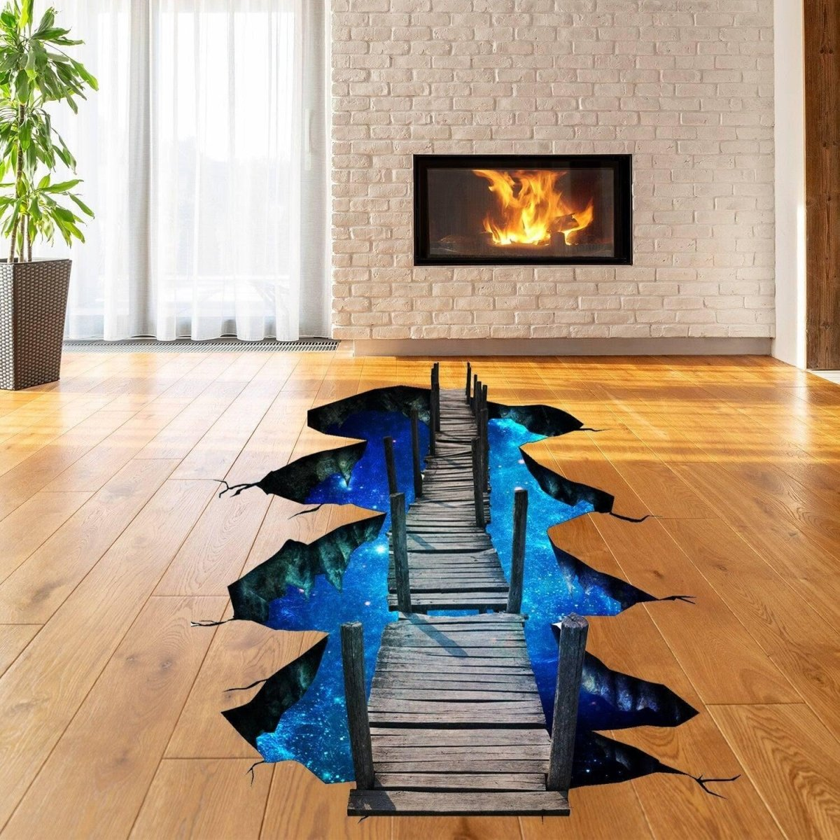 Bridge to Galaxy Floor Decal - 3D Galactic Space-Themed Vinyl Wall Sticker