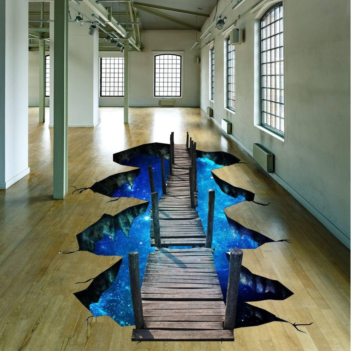 Bridge to Galaxy Floor Decal - 3D Galactic Space-Themed Vinyl Wall Sticker