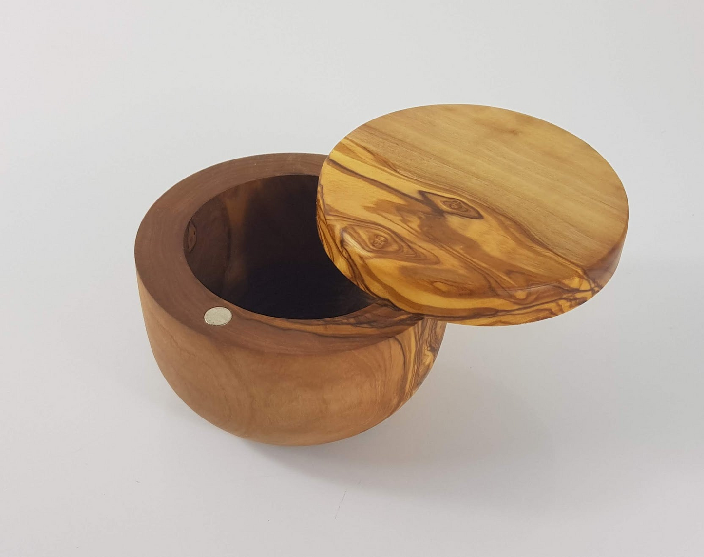OLIVIKO Handmade Olive Wood Salt keeper box, Salt cellar with magnetic lock