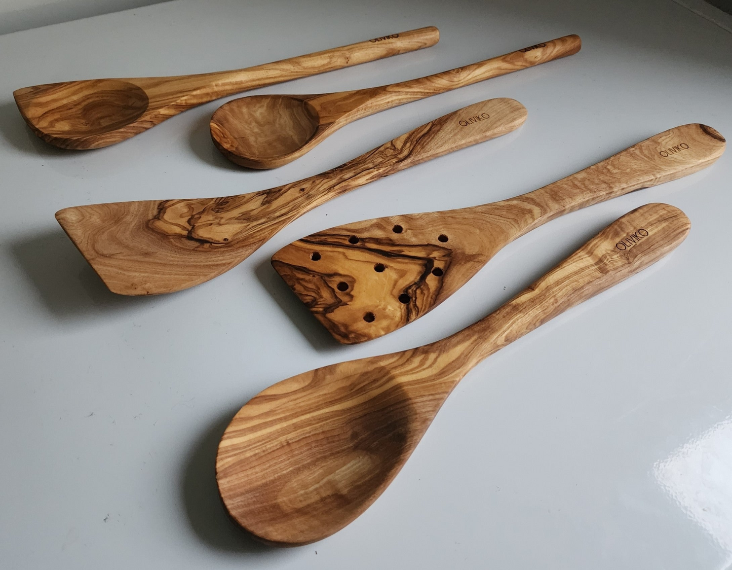 Handmade Olive Wood Utensils Kit of 5 Utensils 2 Spatula + 3 Spoon 100% Olive Wood