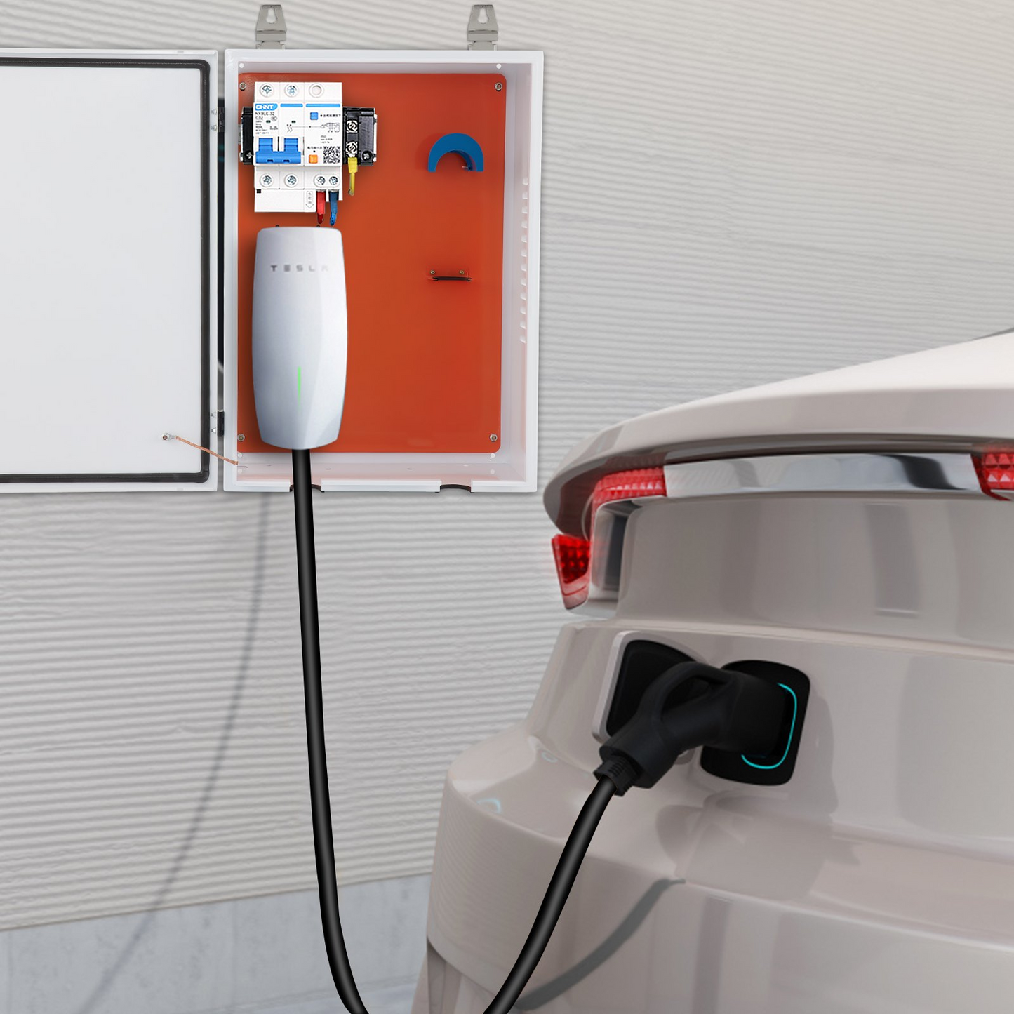 VEVOR Tesla Charger Station Box, 28'' x 20'' x 10'', Outdoor Cable Box Charging Box Cable Organizer, IP32 Waterproof Dustproof Cool Roll Steel Electrical Enclosure Box, for Tesla Wall Connector