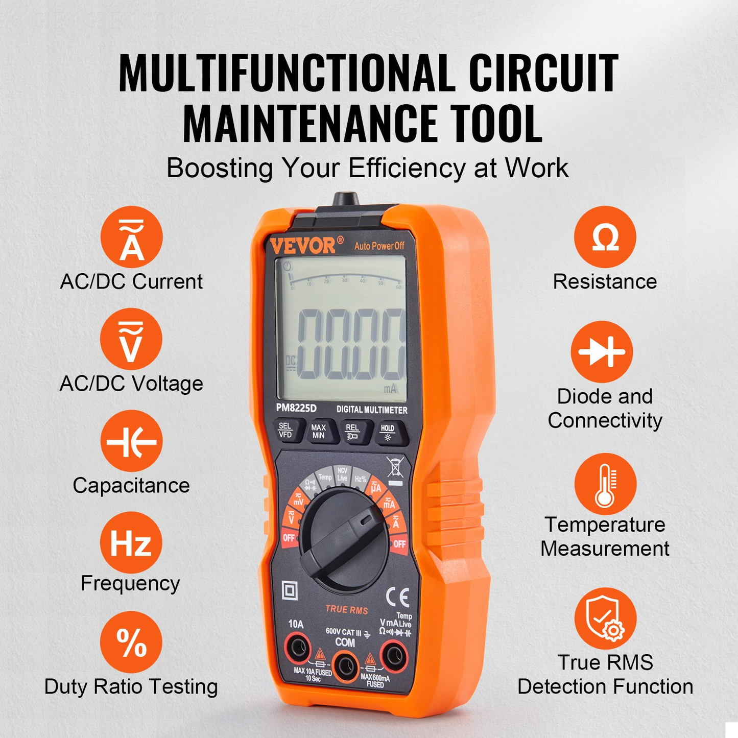 VEVOR Digital Multimeter, 6000 Counts, Multimeter Tester DC AC Voltmeter NCV, Ohm Volt Amp Tester, for Voltage Current Resistance Capacitance Continuity Diode Temperature Duty Ratio Frequency TRMS