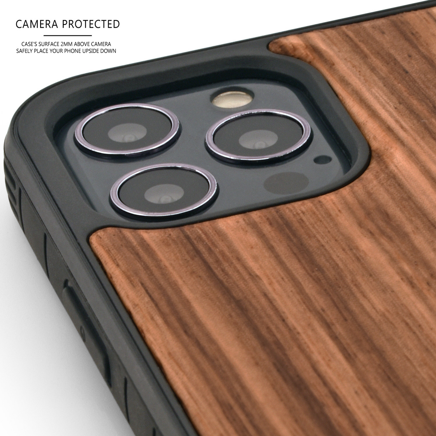 iPhone 12 Mini wood case zebra backside with TPU bumper and black PC