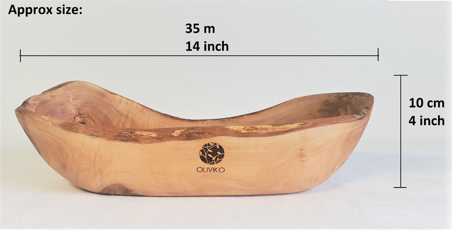 Unique Handmade Olive wood Bread, fruit serving basket 14 L x 4 W inch / 35 L x 10 W cm