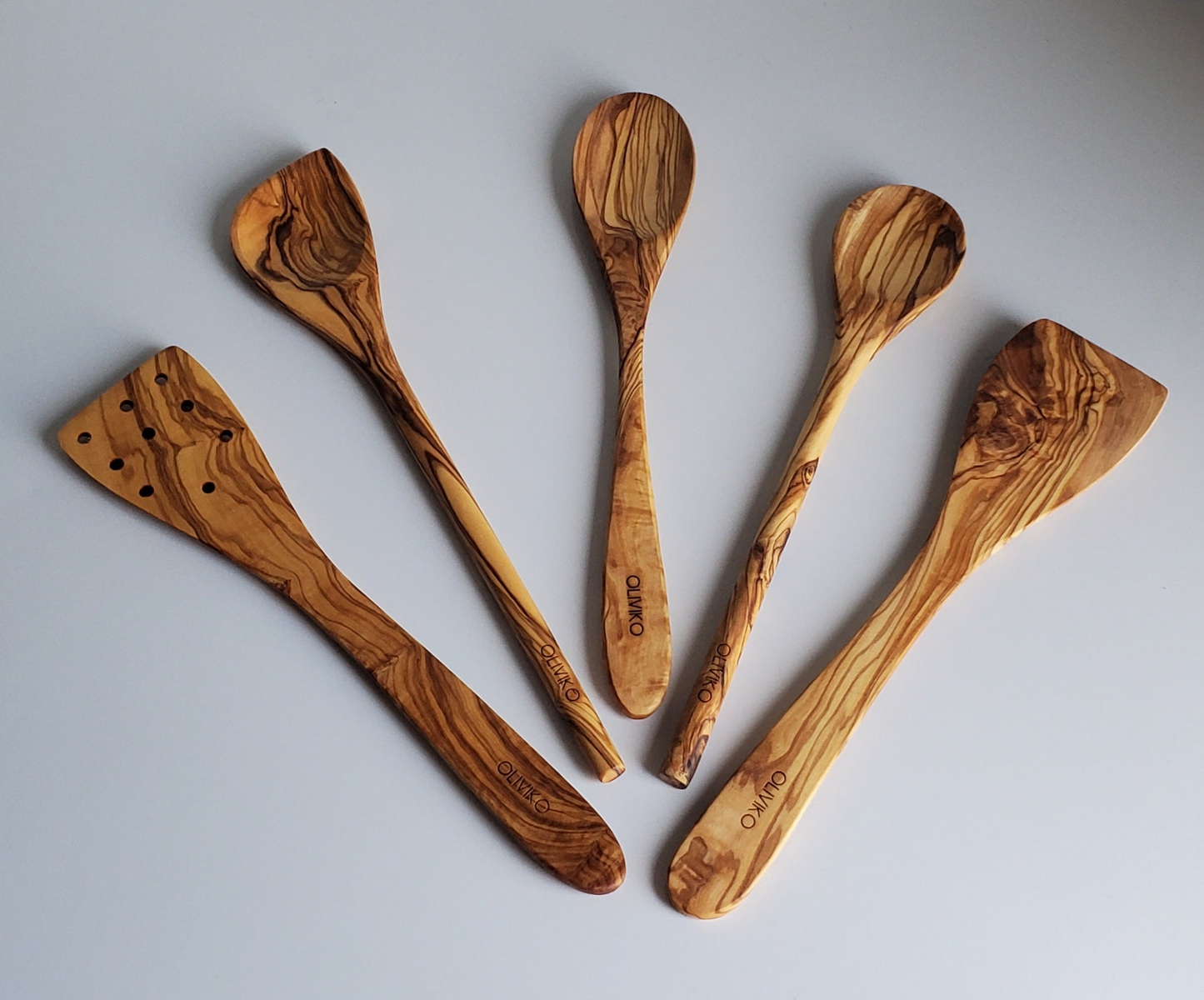 Handmade Olive Wood Utensils Kit of 5 Utensils 2 Spatula + 3 Spoon 100% Olive Wood