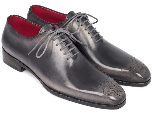 Paul Parkman Men's Gray & Black Wholecut Oxfords (ID#KR254GRY)