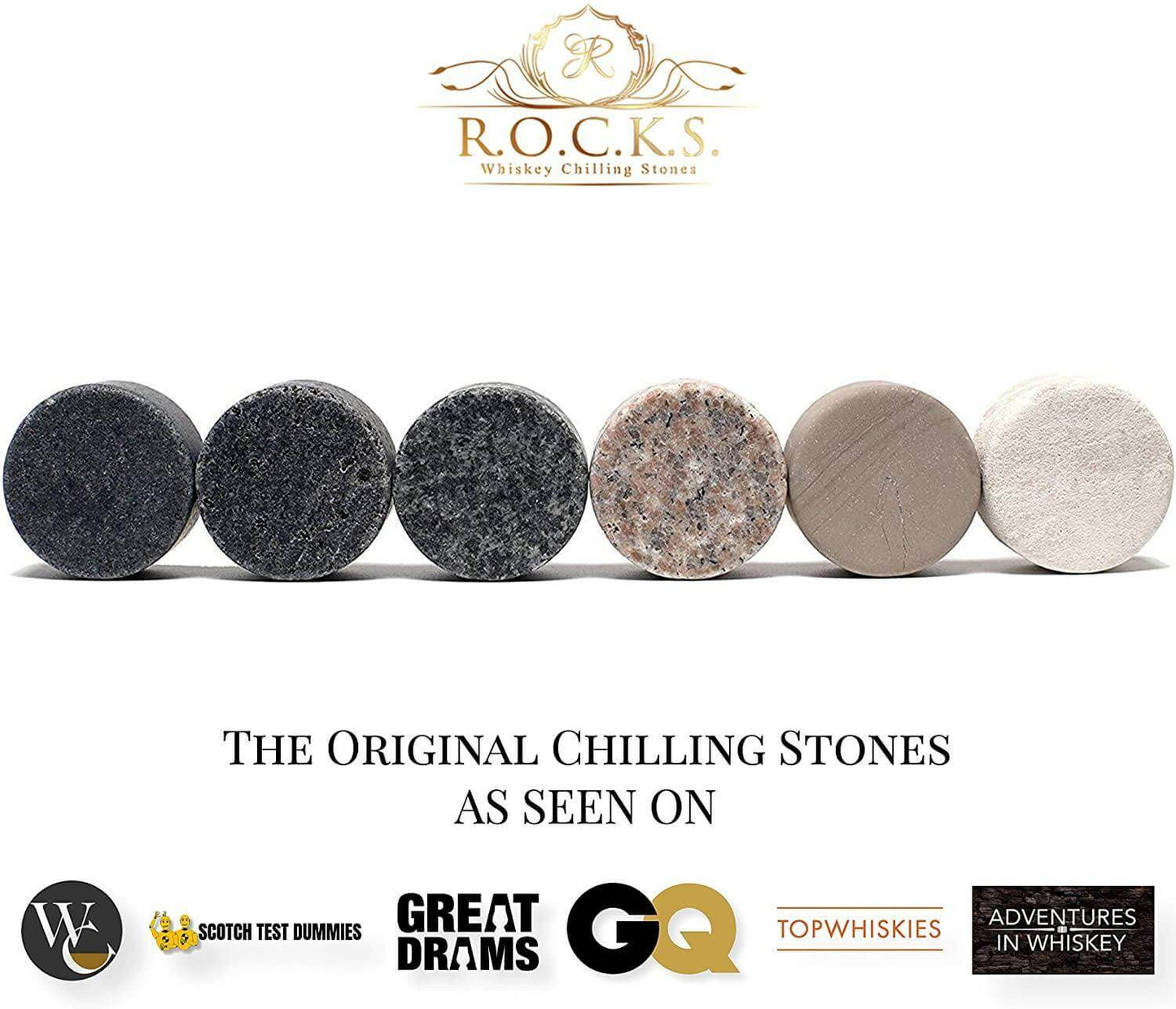 R.O.C.K.S Whiskey Chilling Stones Gift Set With 2 Twist Crystal Glasses