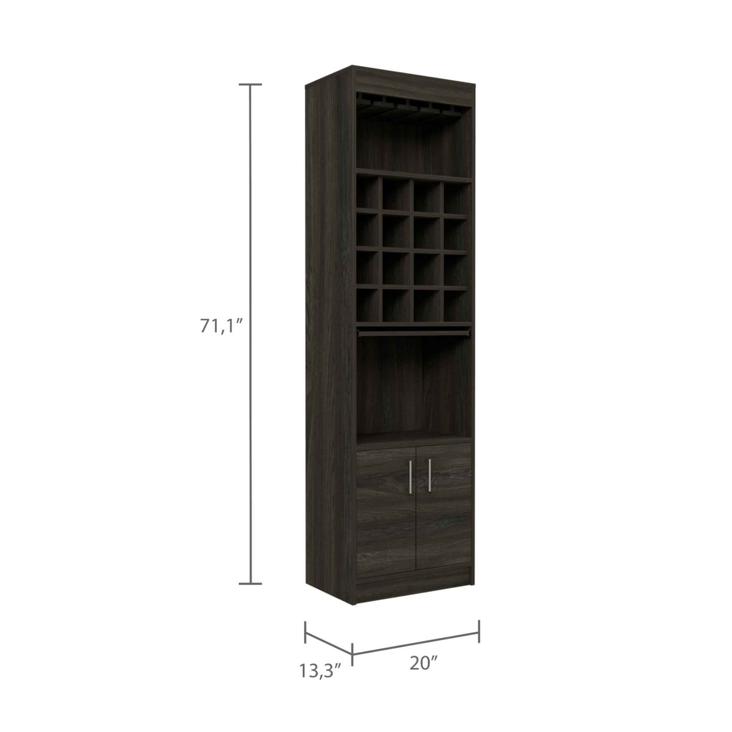 Soria Bar Double Door Cabinet, Sixteen Wine Cubbies, One Extendible Shelf, One Shelf