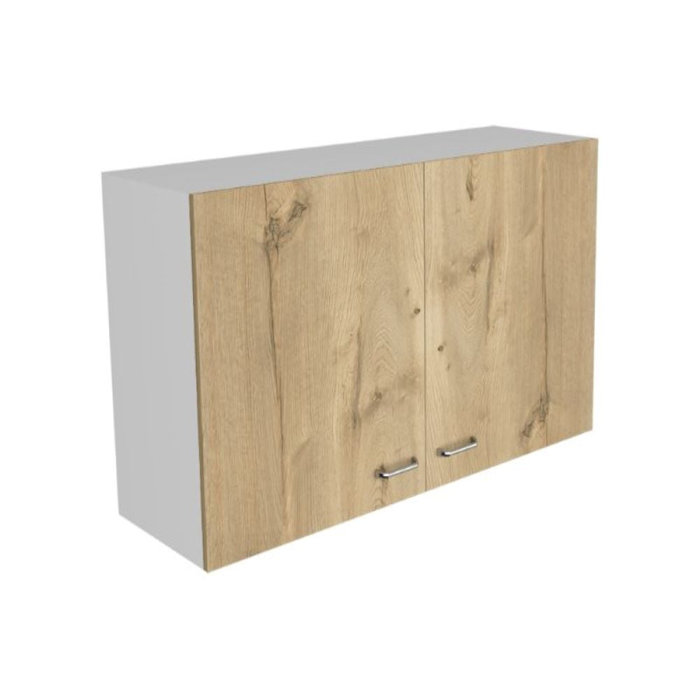 Wall Cabinet Toran, Two Shelves, Double Door, White / Light Oak Finish