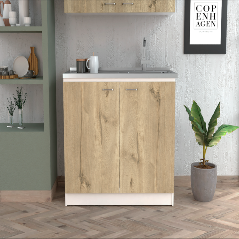 Utility Sink Vernal, Double Door, White / Light Oak Finish