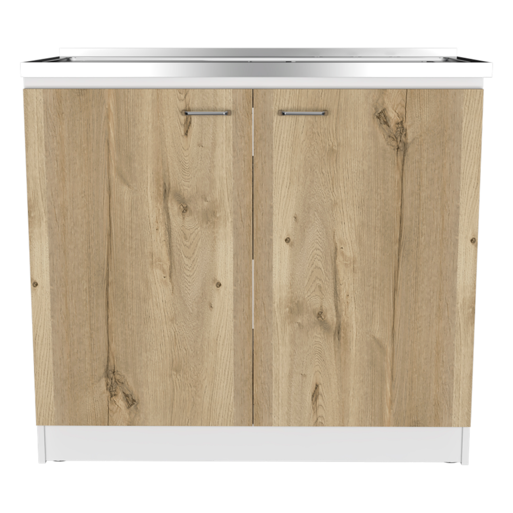 Utility Sink Vernal, Double Door, White / Light Oak Finish