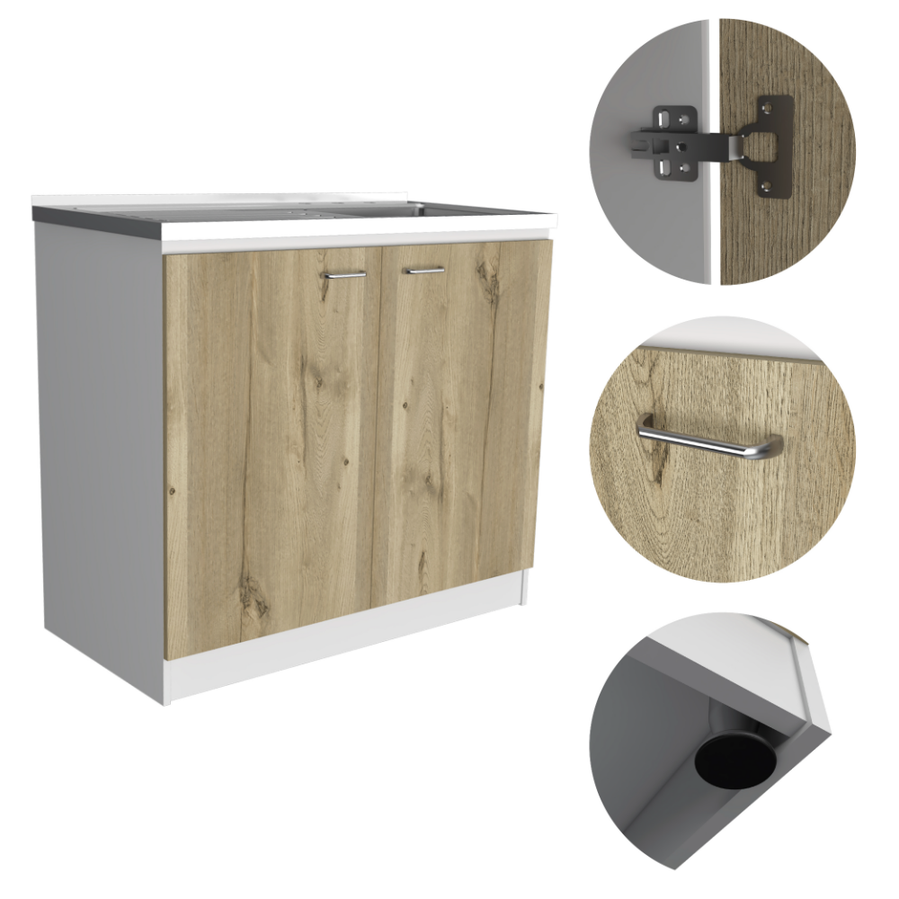 Utility Sink Vernal, Double Door, White / Light Oak Finish