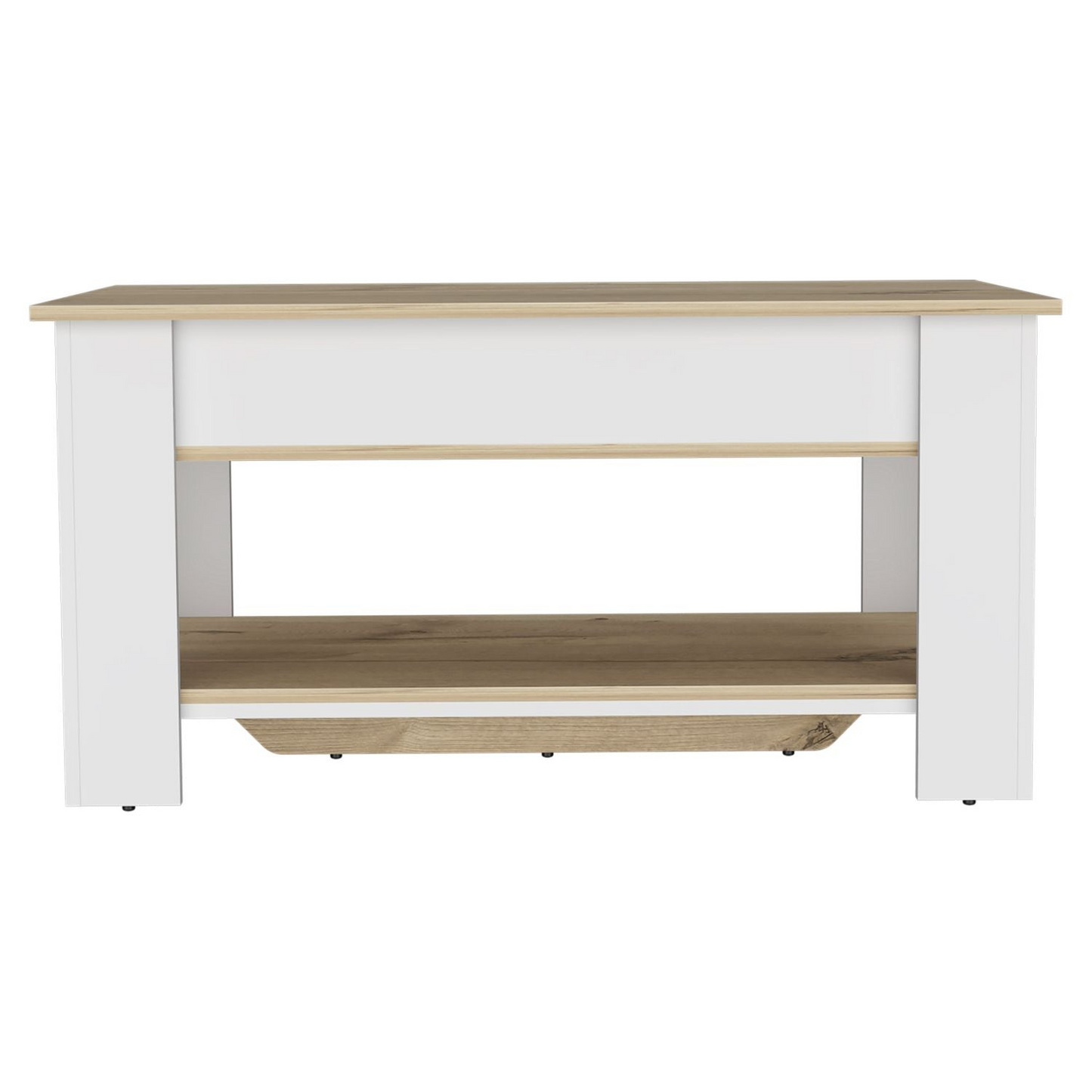 Storage Table Polgon, Extendable Table Shelf, Lower Shelf, Light Oak / White Finish