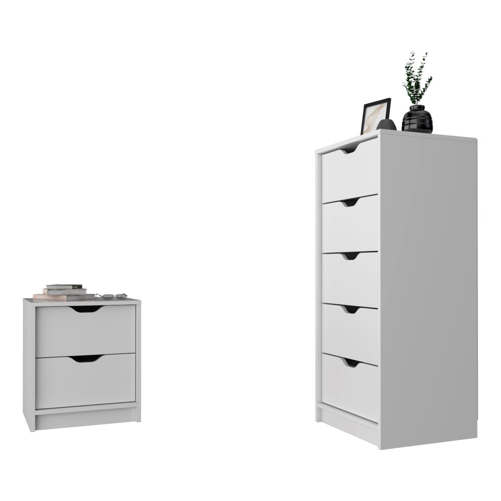 Raymer 2 Piece Bedroom Set, Nightstand + Dresser, White Finish