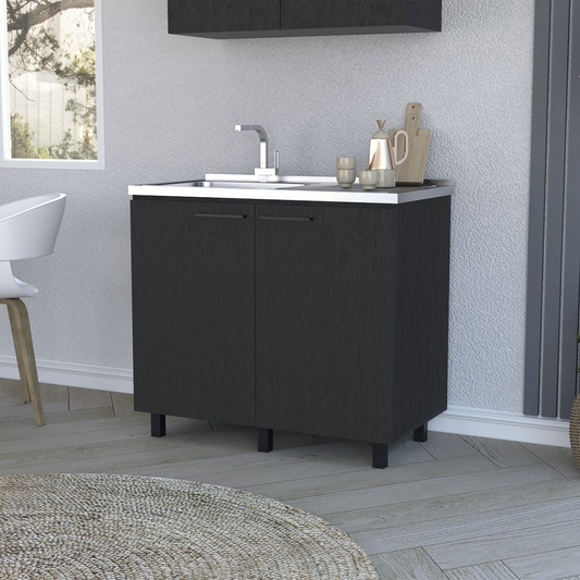 Utility sink cabinet Bussolengo, Two Cabinets, Black Wengue Finish