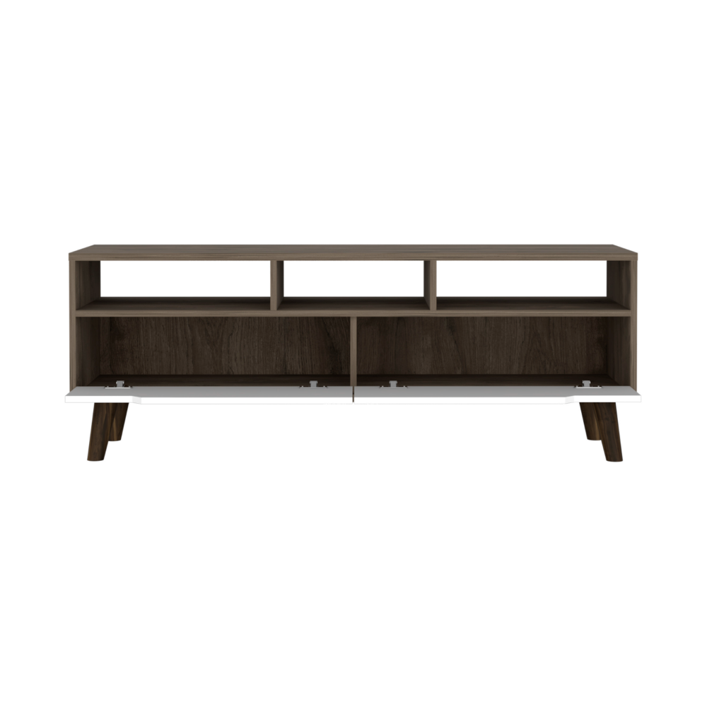 Tv Stand 2.0 For TV´s up 52" Bull, Three Open Shelves,Two Drawers, Dark Brown / White Finish