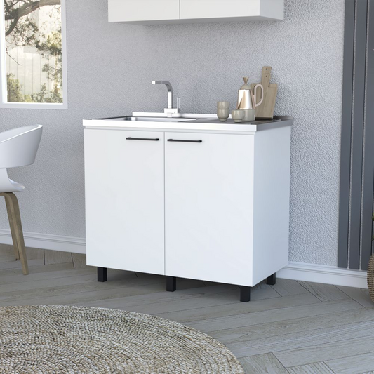 Utility sink cabinet Burwood, Two Shelves, White Finish