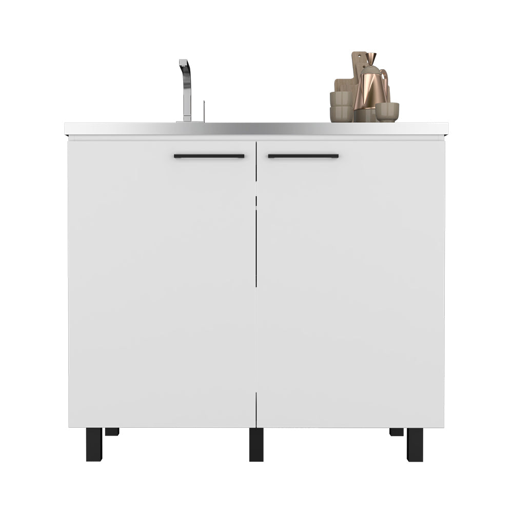 Utility sink cabinet Burwood, Two Shelves, White Finish