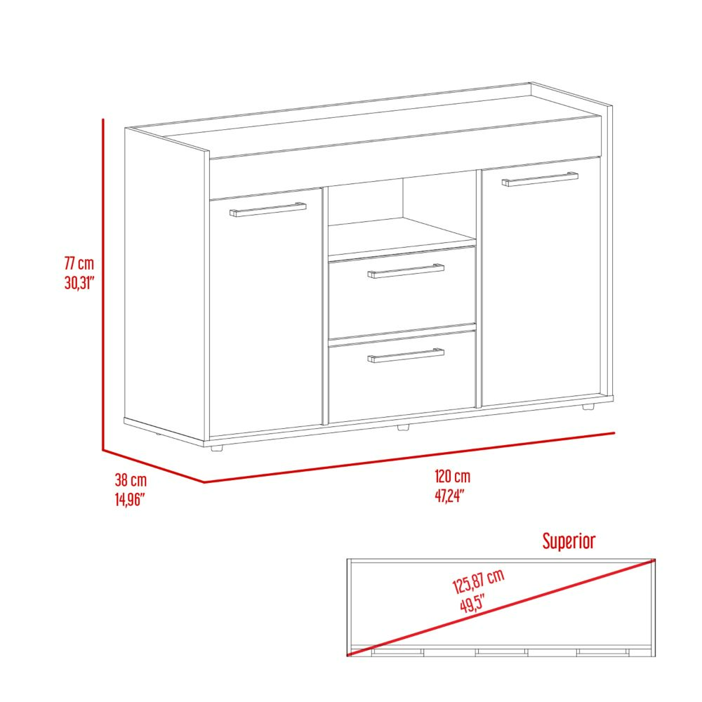 Sideboard Perssiu, Two Drawers, Double Door Cabinets, Dark Walnut Finish