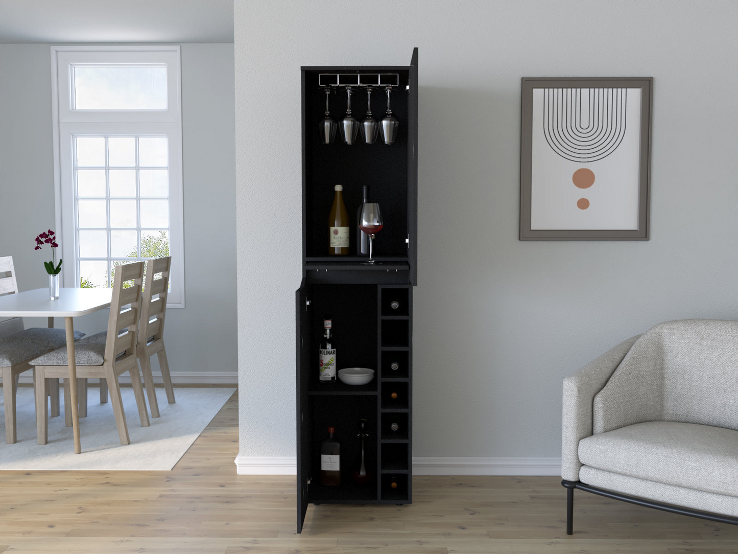 Tall Cabinet Bell, Seven Cubbies, Two-Door Cabinets, Black Wengue Finish