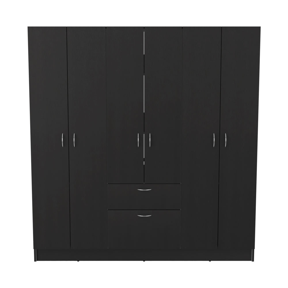 Six Doors Armoire Maya, One Drawer, Black Wengue / White Finish