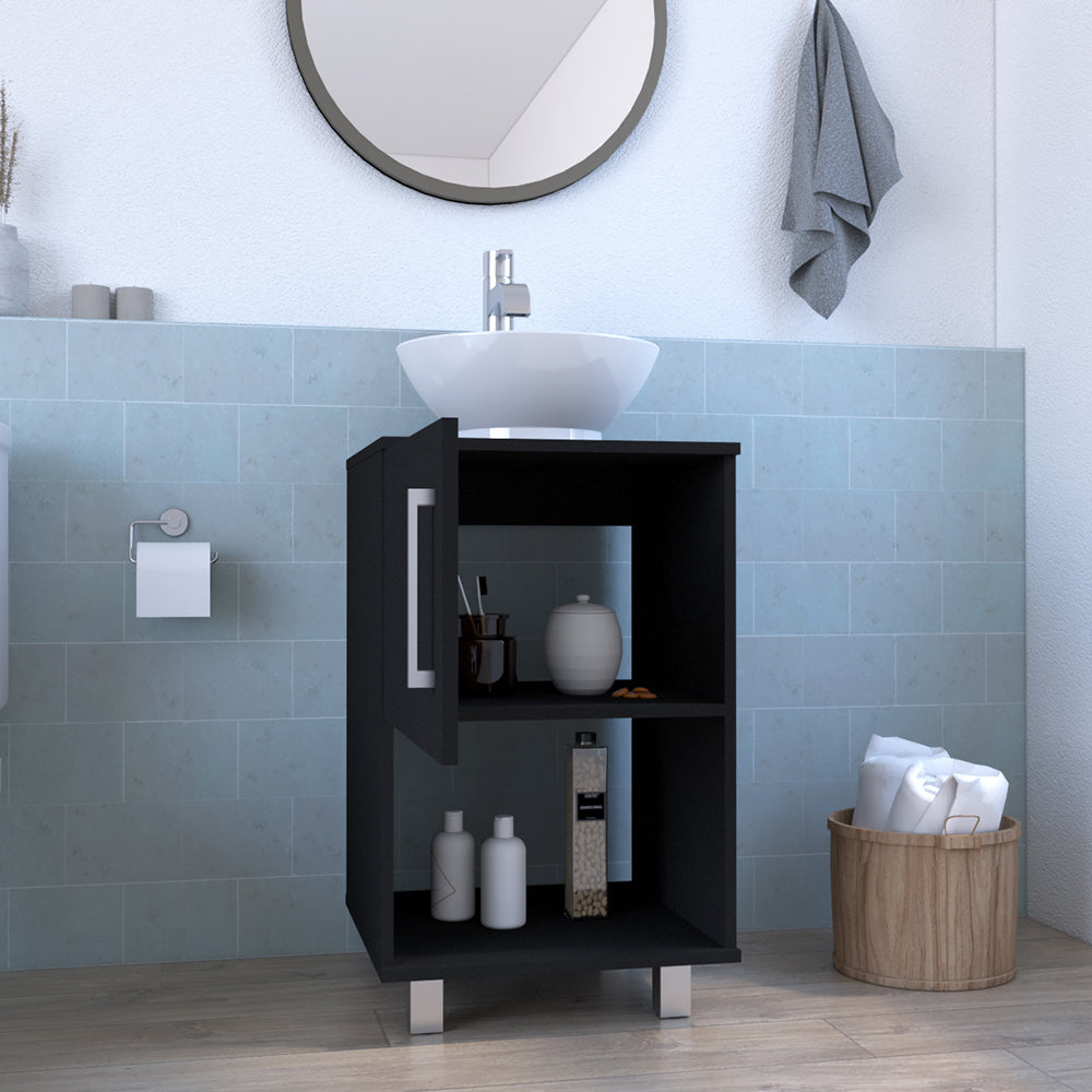 Single Bathroom Vanity Pigmag, One Open Shelf, Single Door Cabinet, Black Wengue Finish