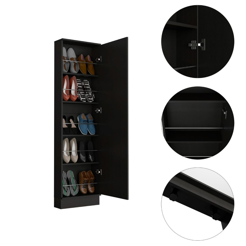 Shoe Rack Chimg, Mirror, Five Interior Shelves, Single Door Cabinet, Black Wengue Finish