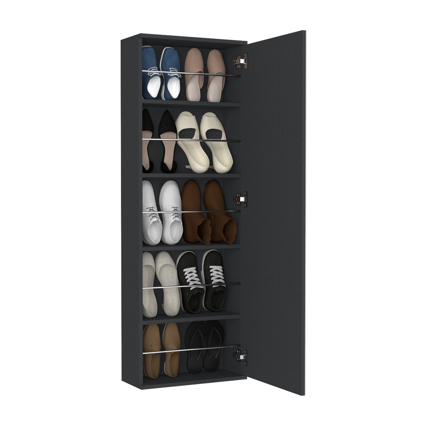 Wall Mounted Shoe Rack With Mirror Chimg, Single Door, Black Wengue Finish