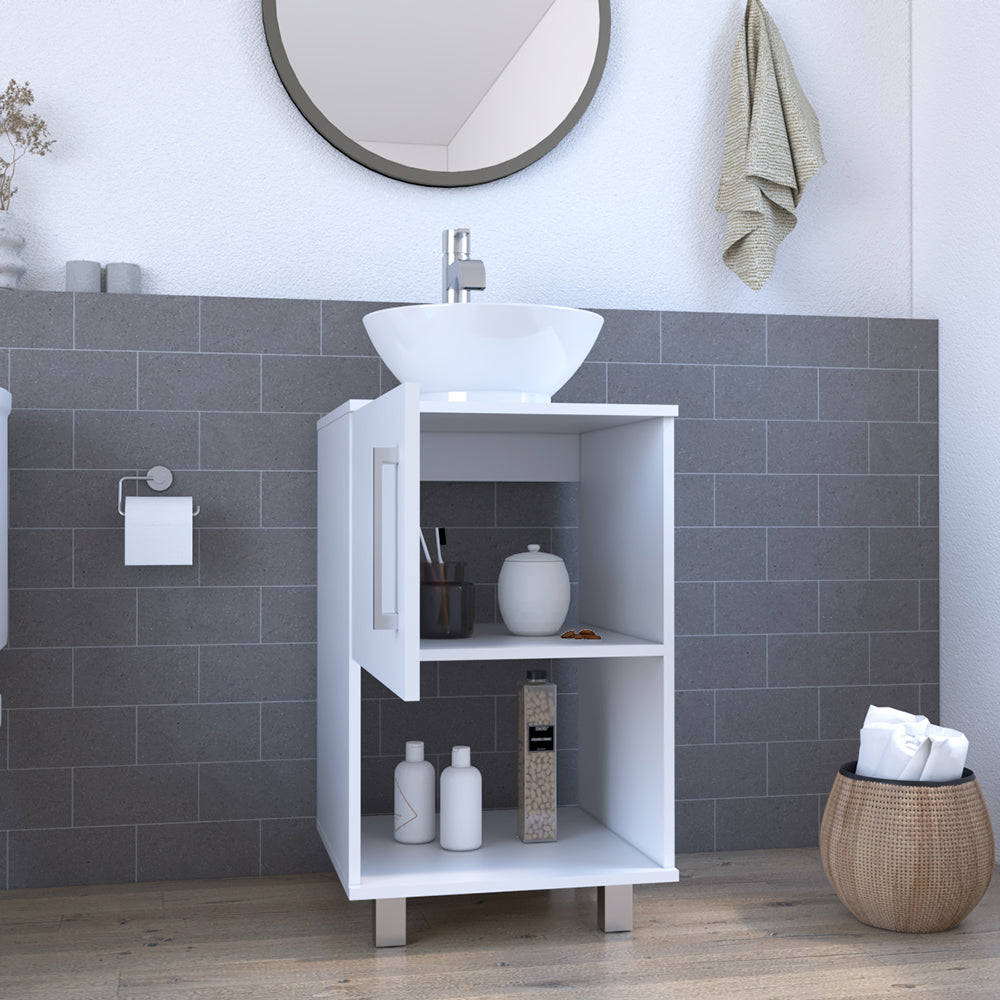 Single Bathroom Vanity Pigmag, One Open Shelf, Single Door Cabinet, White Finish
