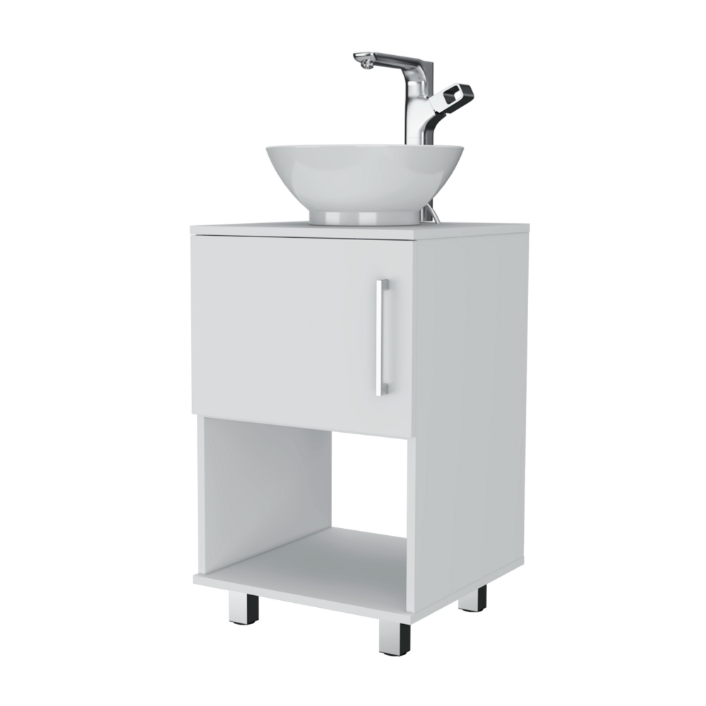 Single Bathroom Vanity Pigmag, One Open Shelf, Single Door Cabinet, White Finish