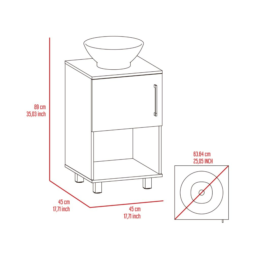 Single Bathroom Vanity Pigmag, One Open Shelf, Single Door Cabinet, White Finish