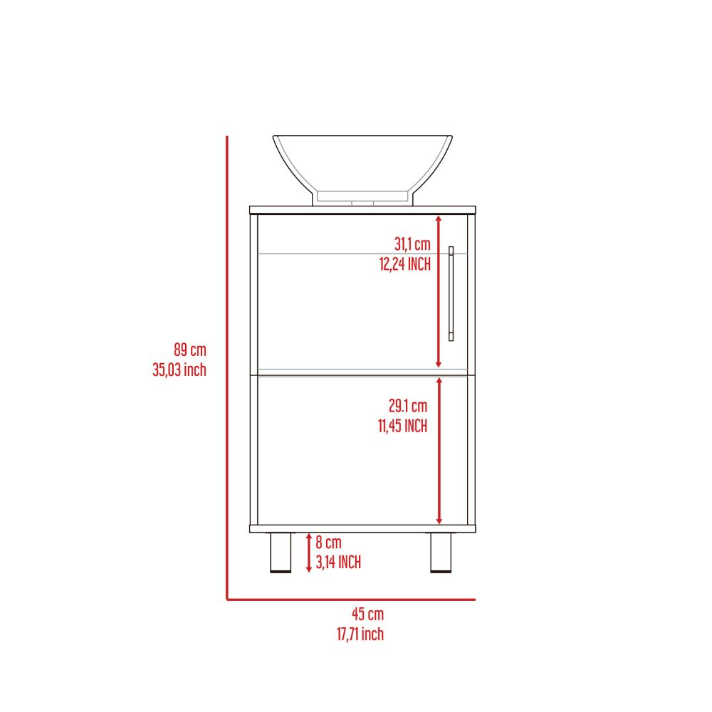 Single Bathroom Vanity Pigmag, One Open Shelf, Single Door Cabinet, White Finish