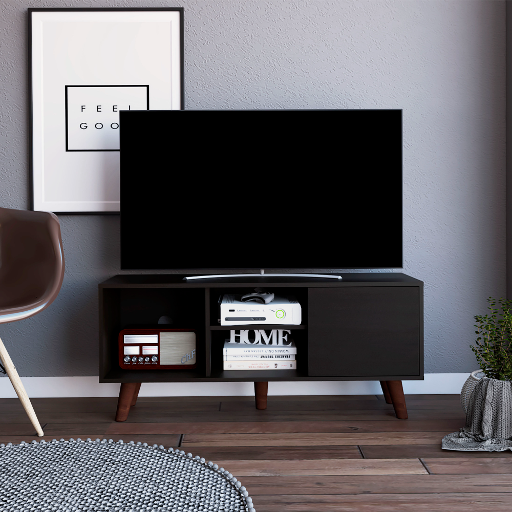 Tv Stand for TV´s up 57"  Moon, Three Shelves, Single Door Cabinet, Black Wengue Finish