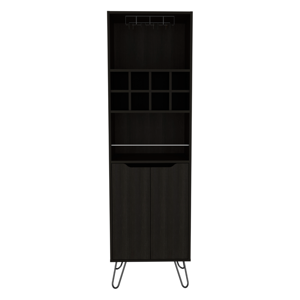 H Bar Cabinet Silhill, Eight Wine Cubbies, Two Cabinets With Single Door, Black Wengue Finish