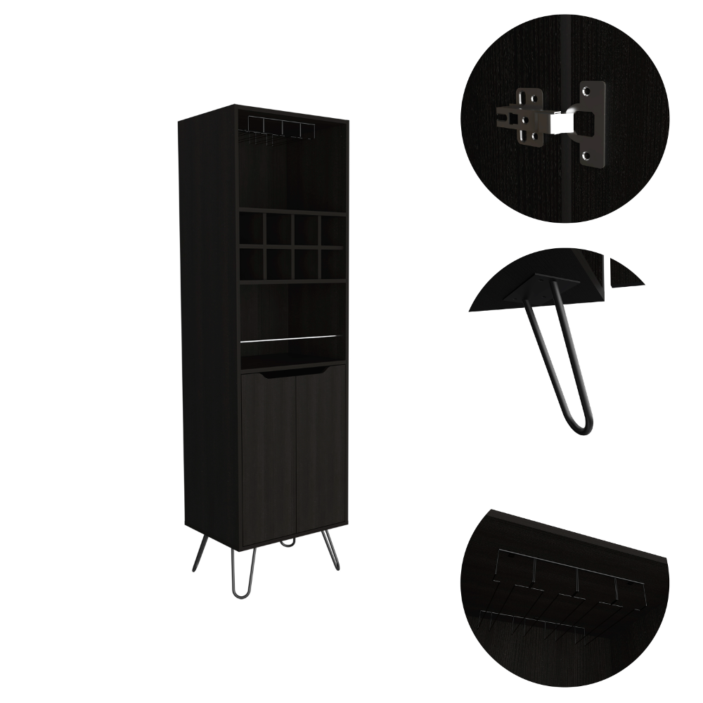 H Bar Cabinet Silhill, Eight Wine Cubbies, Two Cabinets With Single Door, Black Wengue Finish