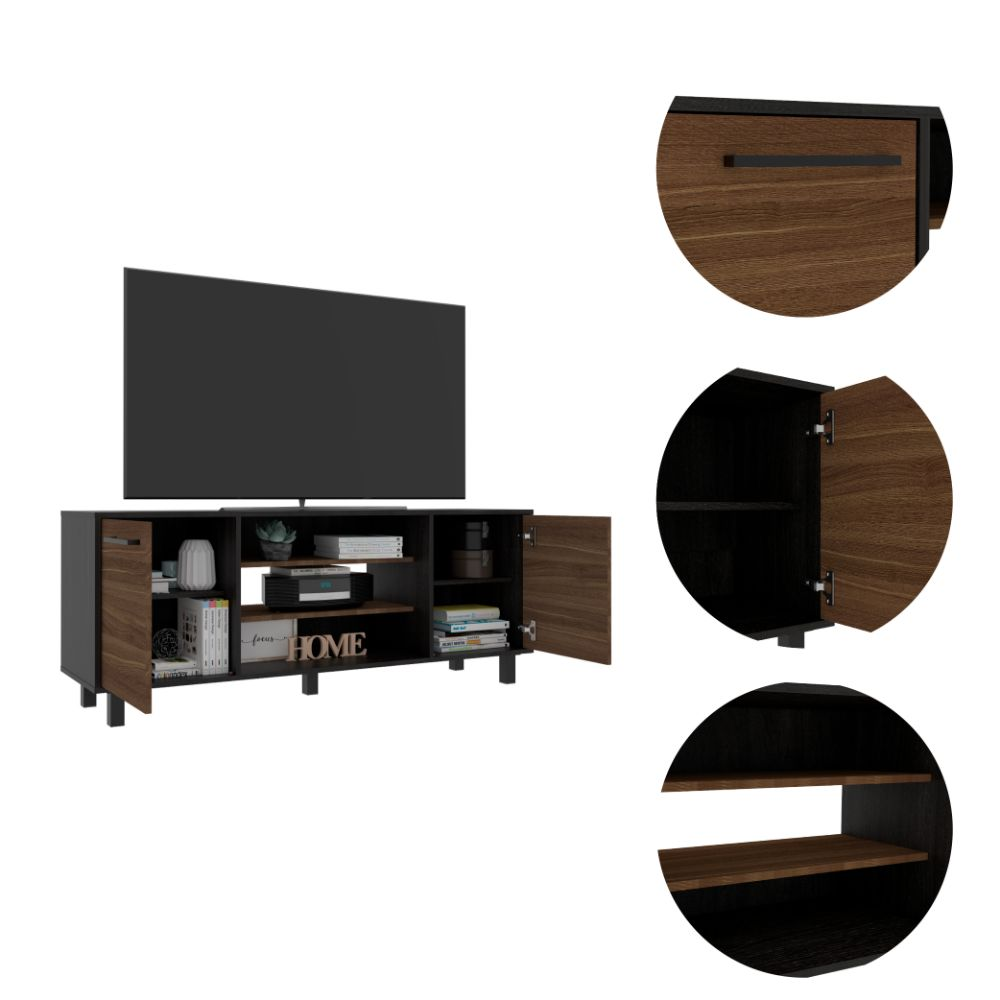 Tv Stand for TV´s up 55" Washington, Four Shelves, Black Wengue / Pine Finish