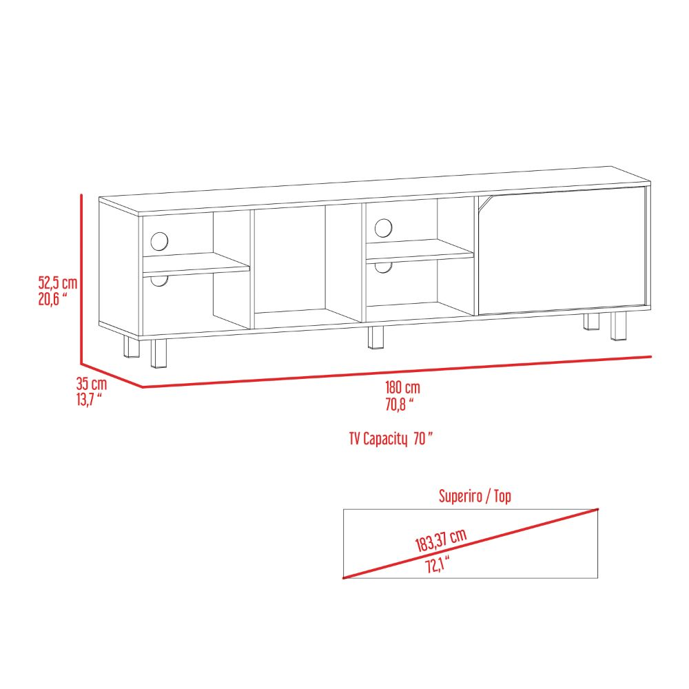 TV Stand for TV´s up 70" Estocolmo, Four Open Shelves, Light Oak Finish