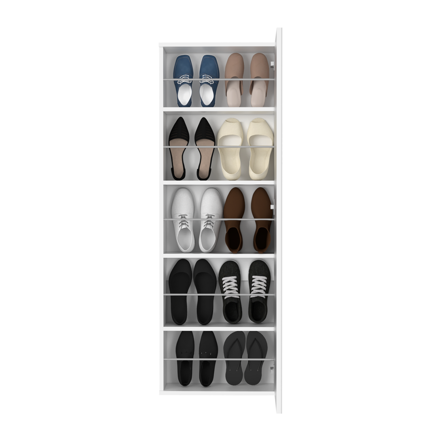 Wall Mounted Shoe Rack With Mirror Chimg, Single Door, White Finish