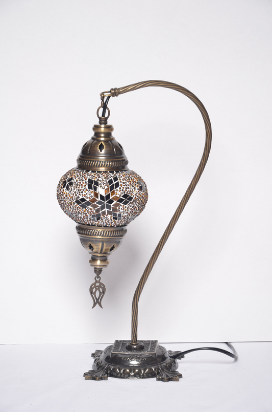Turkish Swan Neck Mosaic Glass Handmade Decorative Table Lamps - Ecru - Unique Custom Moroccan Lamp Shades