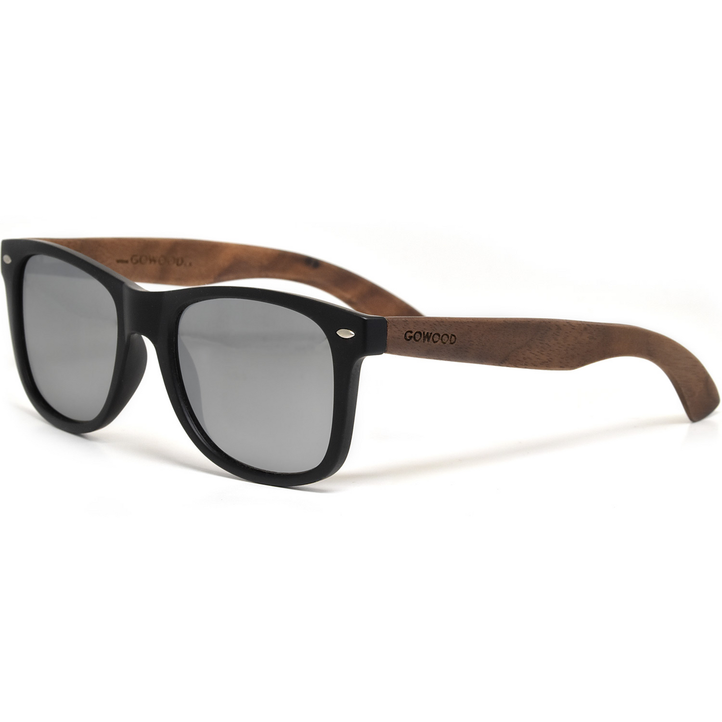 Ebony wood classic style sunglasses with silver mirrored polarized lenses